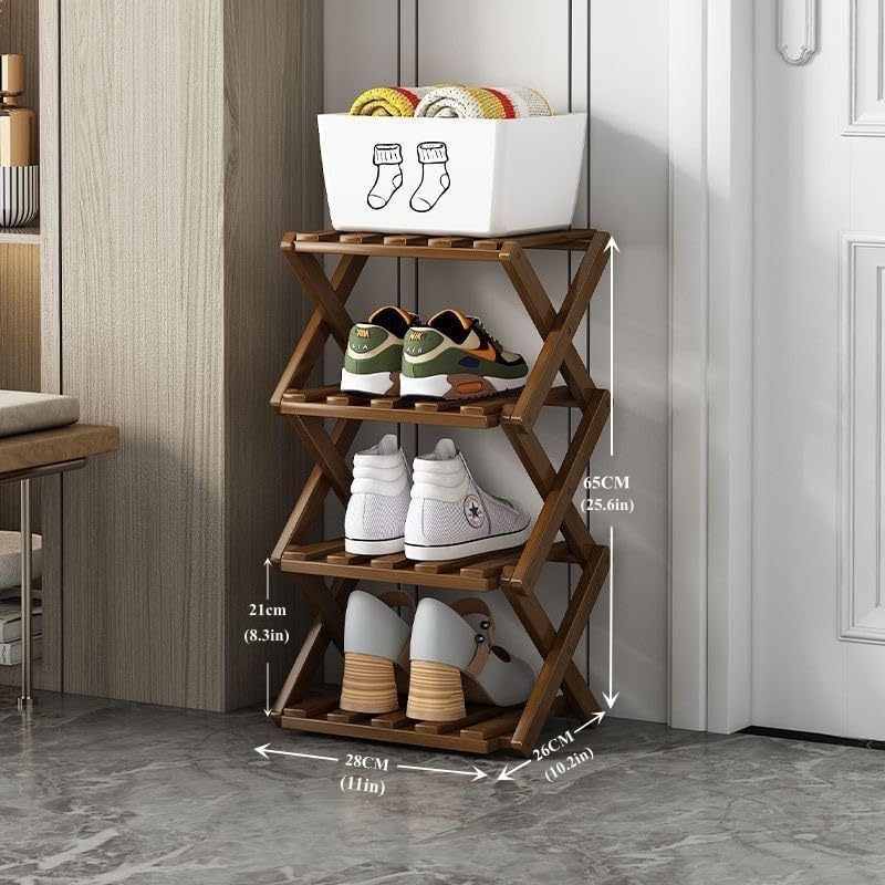 Shoe Rack, Bamboo Foldable Shoes Organizer Free Standing Shelf for Entryway, Closet, Bedroom, Hallway, | Natural | Functional | Multifunctional Shoe Rack (Wood Color) 4 Layers