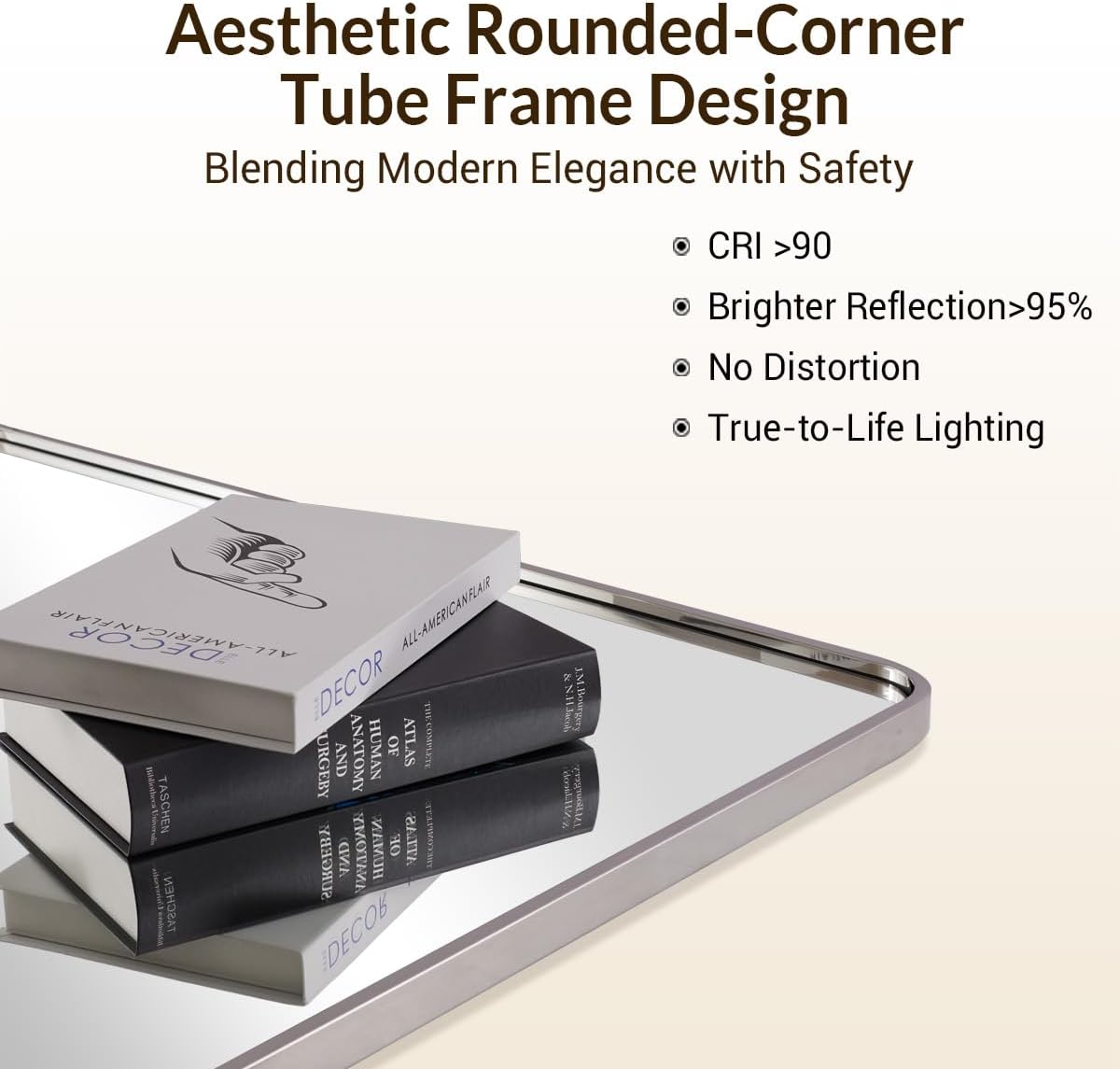 ANDY STAR Chrome Bathroom Mirror, 22x30’’ Rounded Rectangle Polished Nickel Mirror for Vanity, SUS304-Anti-Rust, Wall-Mounted Vertical/Horizontal 1’’ Deep