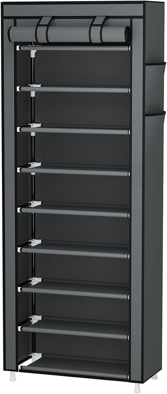 Calmootey 9 Tier Shoe Rack Organizer,Portable Shoe Shelf with Nonwoven Fabric Cover for Closet Hallway,Bedroom,Entryway,Grey