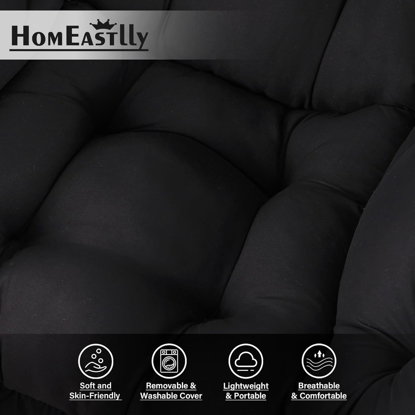 Lazy Chair with Ottoman, Large Modern Lounge Accent Chair with Armrests and Footrest, Reading Armchair with Ottoman, Leisure Sofa Chair for Living Room, Bedroom, Dorm Room, Office（Black）