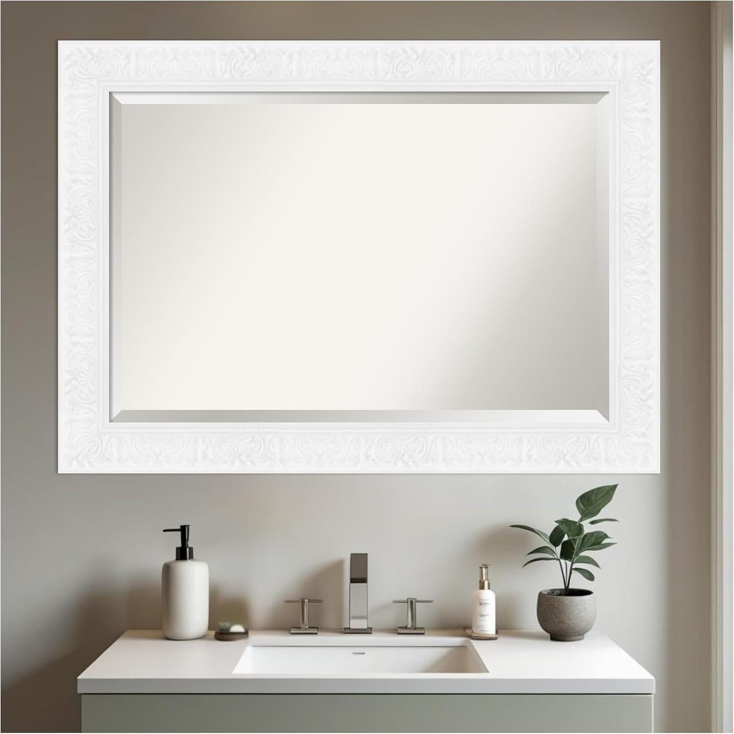 Amanti Art White Bathroom Mirror for Over Sink, 31x43 Luxe White Rectangle Vanity Mirror, Large Traditional Frame, Hangs Horizonally and Vertically, Bathroom Wall Decor, Beveled Edge
