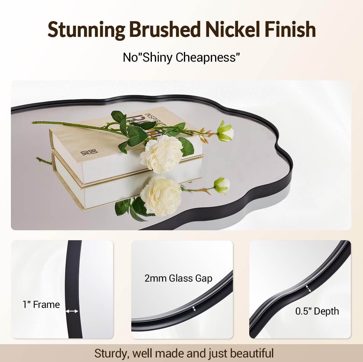 ANDY STAR Matte Black Scalloped Wall Mirror -24x36 Irregular Bathroom Vanity Mirror for Vanity, Living Room & Entryway, Anti Rust Stainless Steel Wall Mount Horizontal or Vertical