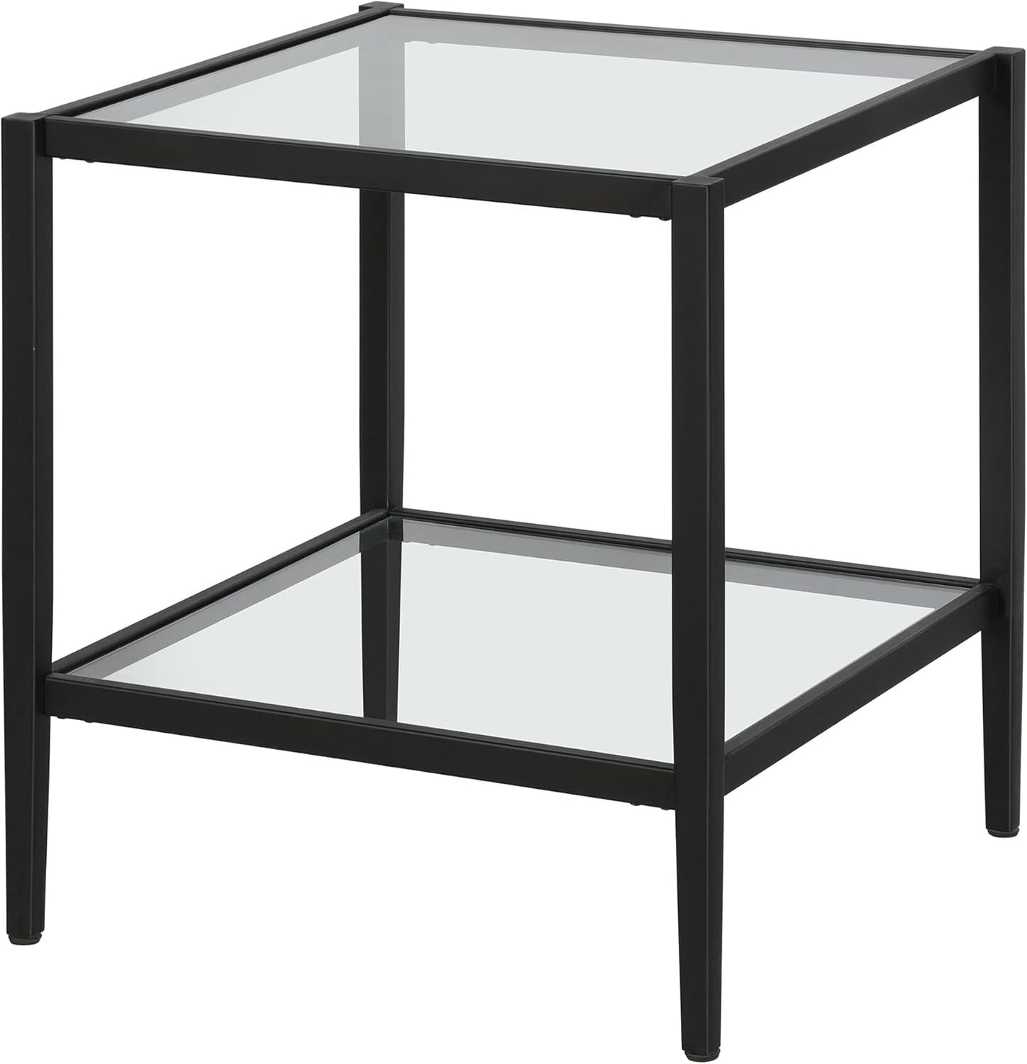 Henn&Hart 20" Wide Square Side Table with Glass Shelf in Blackened Bronze, Table for Living Room, Bedroom