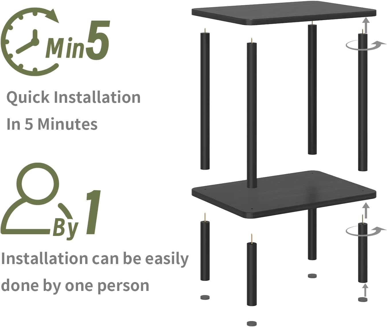 Apicizon 2 Tier End Table, Small Side Table with Solid Wood Legs, Boho Bedside Table with Storage Shelf, Nightstand for Small Spaces, Bedroom, Living Room, Entryway, Farmhouse, Easy Assembly, Black