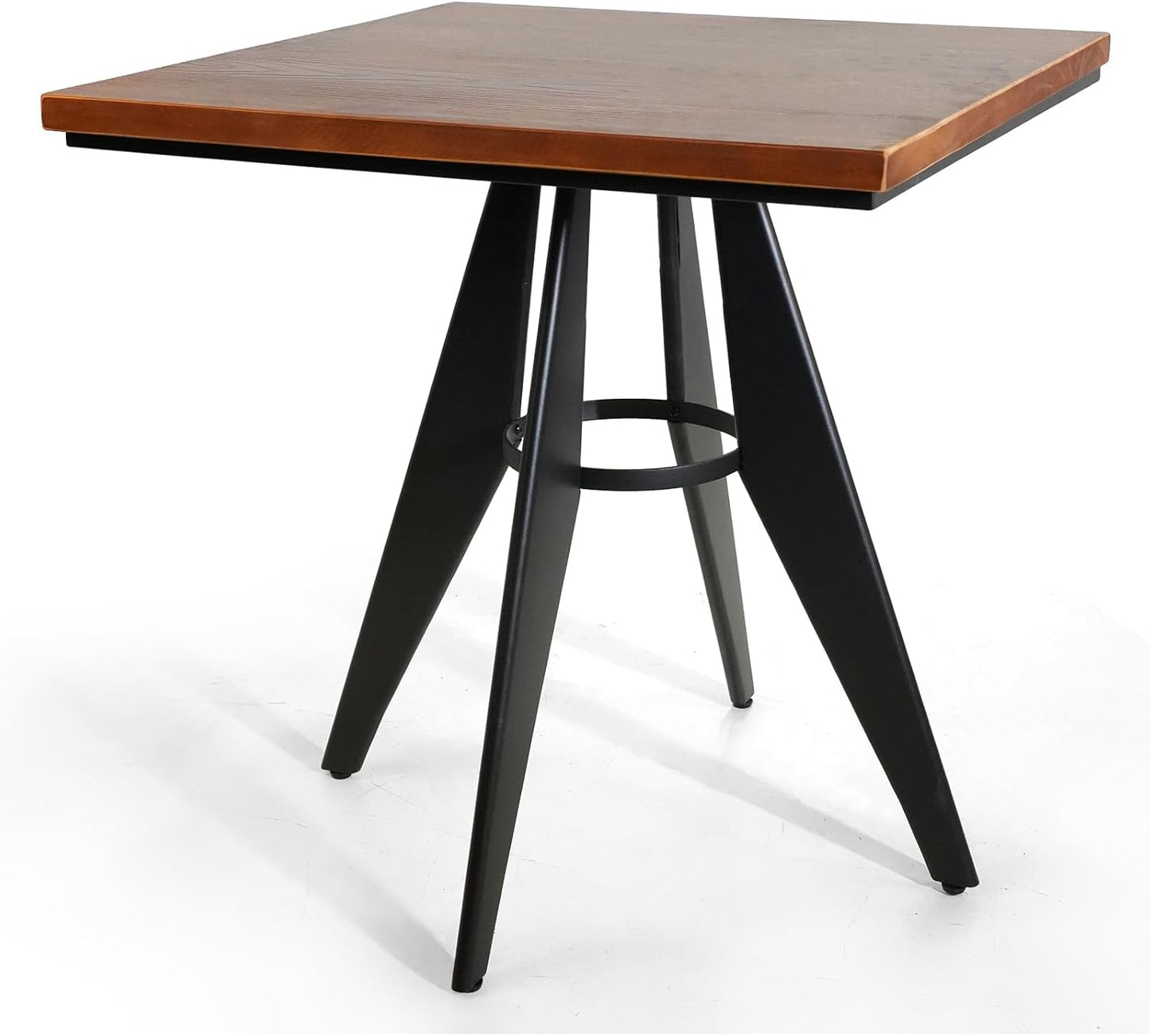 Square Cafe Table - 27.6" Pine Wood Top, Metal Frame, 28.15" High, Modern Industrial Dining Table for Kitchen, Home Office, Bistro, Compact for Space Saving, Black Base Brown Top