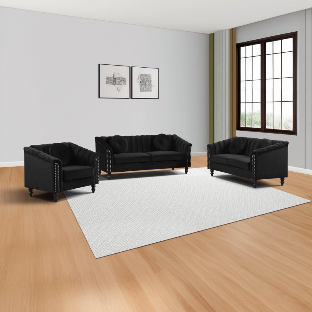 Accent Chair, Single Couch Chair with Style Button Tufted, Scroll Arms and Nailhead for Living Room, Office, Apartment, Black