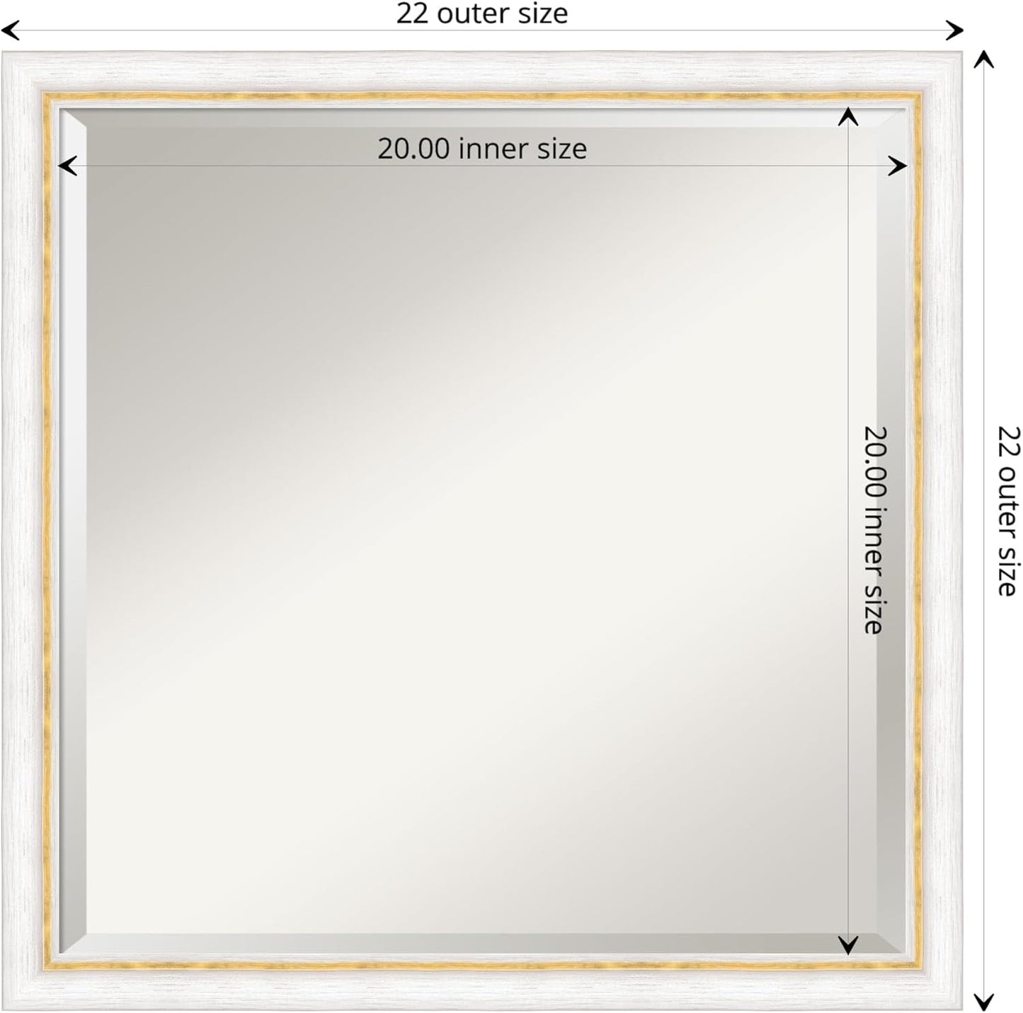 Amanti Art White Bathroom Mirror for Over Sink, 22x22 Morgan White Gold Square Vanity Mirror, Medium Modern Contemporary Wood Frame, Hangs Horizonally and Vertically, Bathroom Wall Decor, Beveled Edge