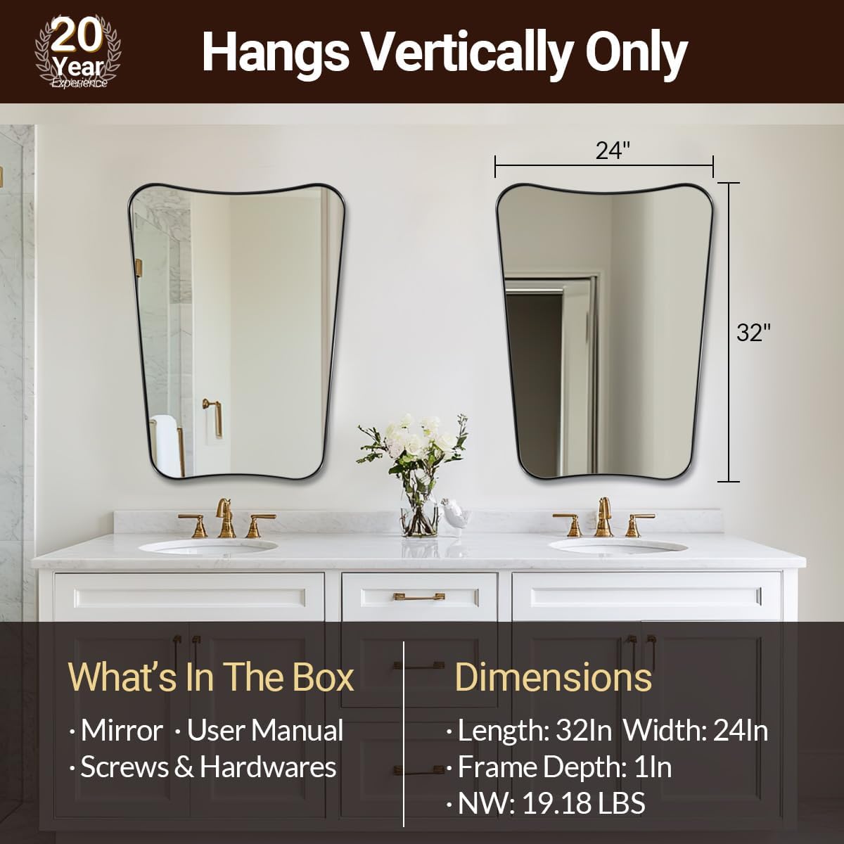 ANDY STAR Matte Black Bathroom Mirror, 24x32 Inch Asymmetrical Wall Mirror, Premium Stainless Steel Framed Mirror with Sophisticated Design, Ideal for Home Decor