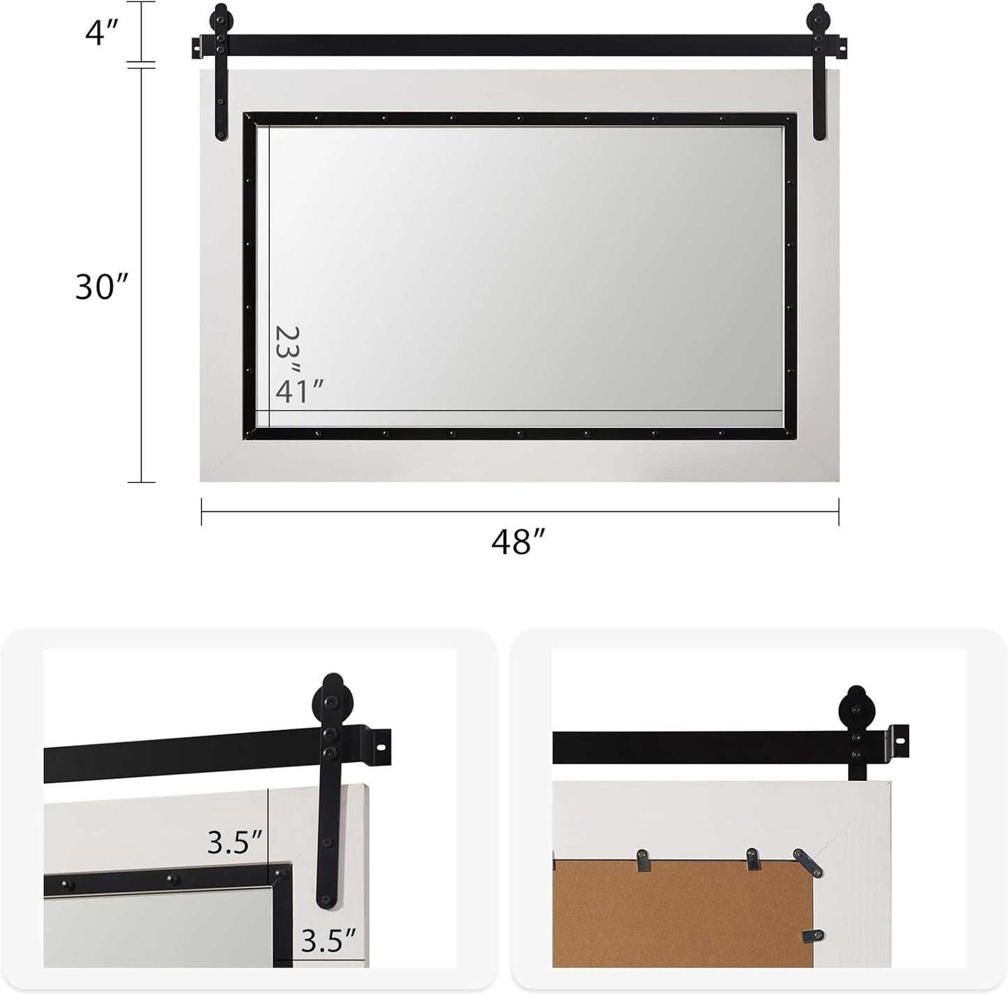 YOSHOOT Farmhouse Barn Door Mirror, 48"x30" Rustic Bathroom Mirror, Wood Frame Wall Mirror, Wooden Mirror for Living Room Bedroom Entryway Wall Décor, Horizontal Hanging ONLY