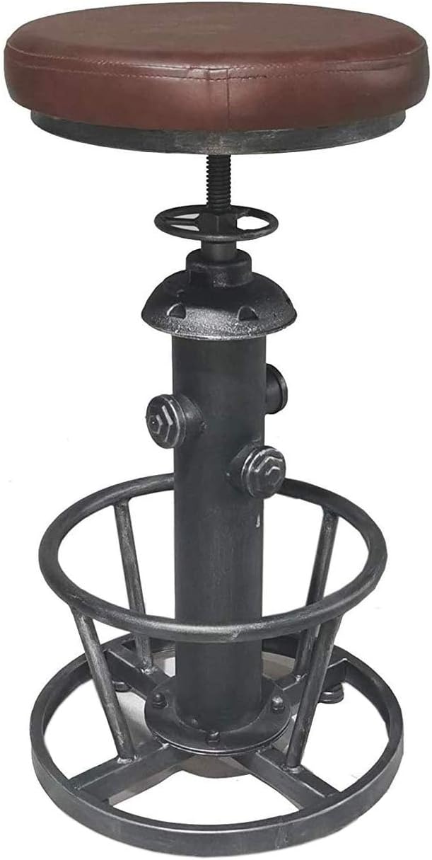 Topower Antique Industrial Round Bottom Adjustable Height Cafe Coffee Retro Vintage Stylish Water Pipe Design Pub Kitchen Bar Stool (Silver, PU Leather Top)