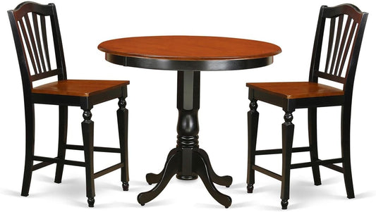 East West Furniture TRCH3-BLK-W 3 Piece Counter Height Dining Table Set Contains a Round Wooden Table and 2 Kitchen Dining Chairs, 42x42 Inch, Black & Cherry