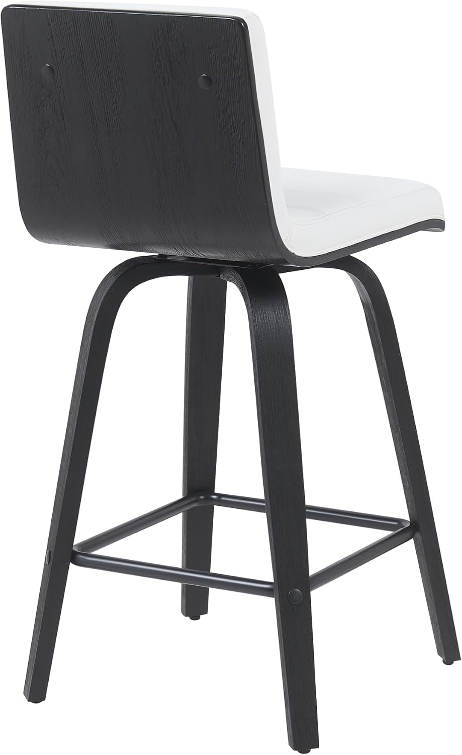 Vienna Modern Counter Height Swivel Bar Stool with Snow White Faux Leather Seat and Black Brushed Wood Frame Set of 4