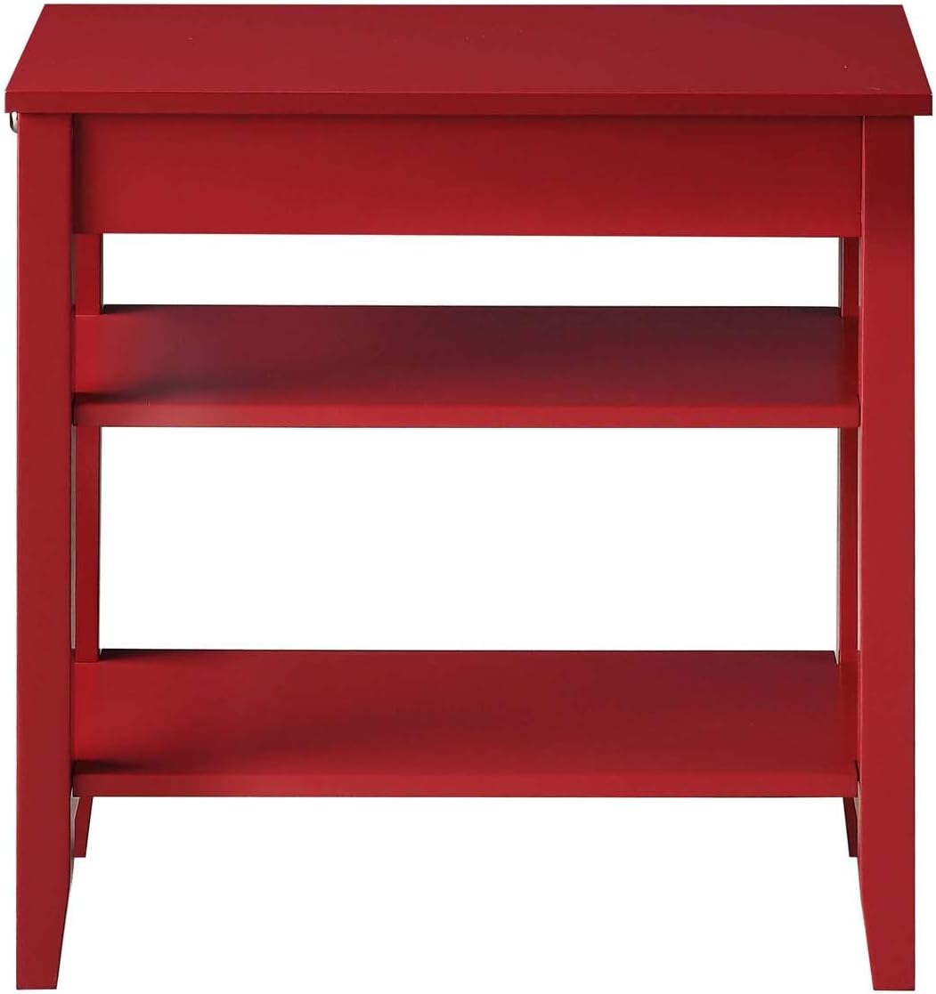 Convenience Concepts American Heritage Chairside End Table with Drawer 23.5" - Classic Living Room Table with Storage Shelf, Bedroom Nightstand, Cranberry Red