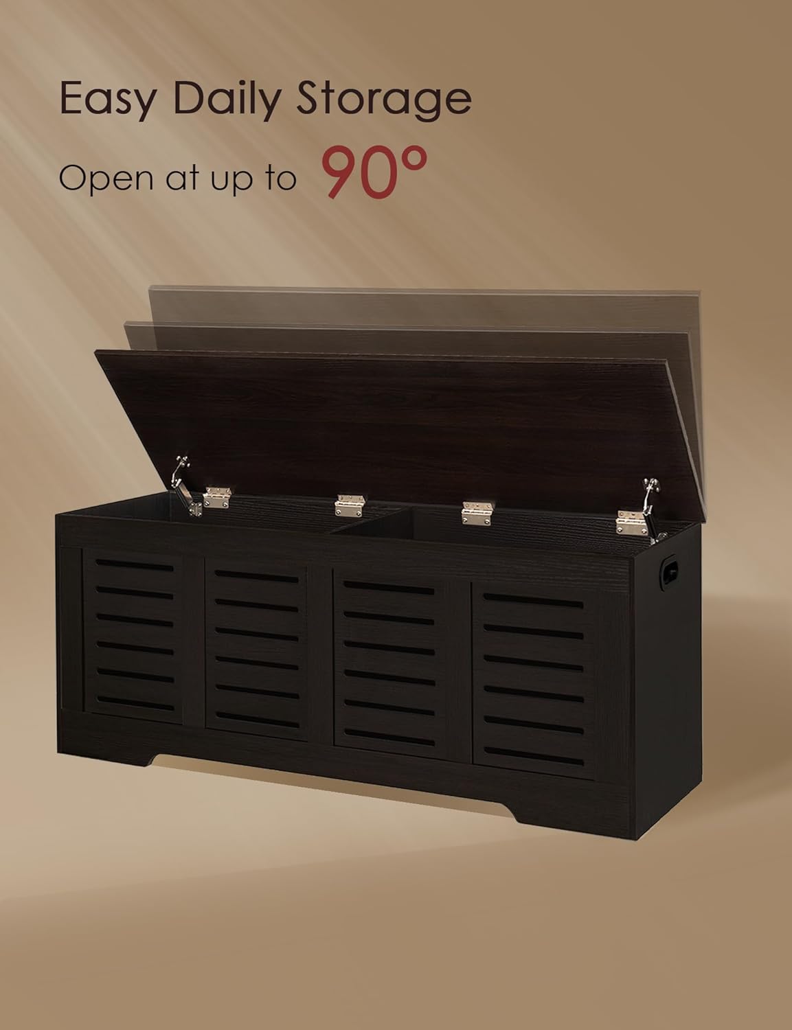 DINZI LVJ Storage Chest, 47.3” Wooden Toy Box with 2 Safety Hinges, Retro Entryway Shoe Storage Bench with Flip-Top, Sturdy Large Storage Trunk for Living Room, Bedroom, Easy Assembly, Espresso