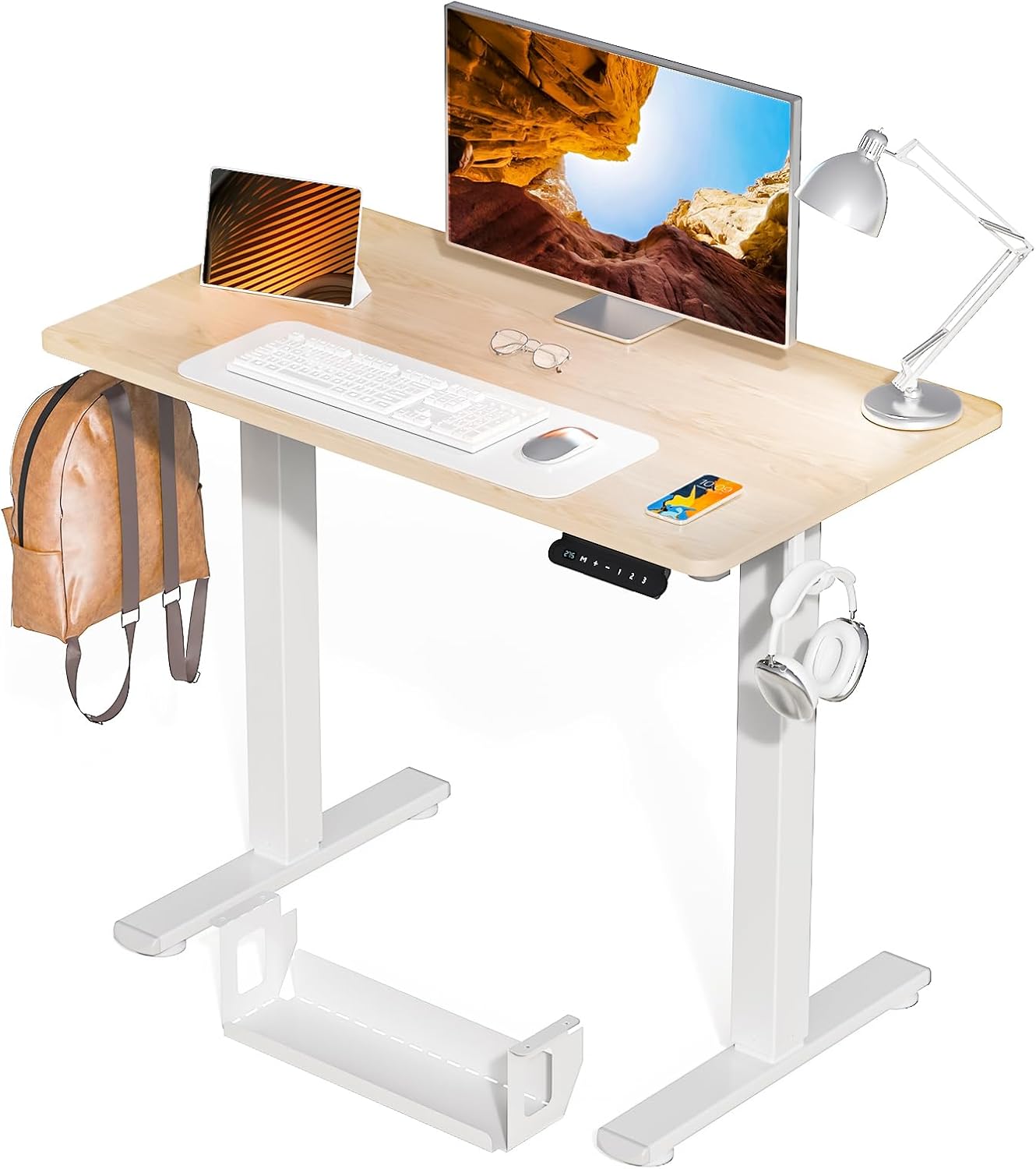 Kingant Standing Desk Height Adjustable Small Electric Stand Up Desks [35 x 20 Inch] - Ergonomic Sit Stand Desk Rising Desks for Home Office Computer Desk Workstation with Cable Management