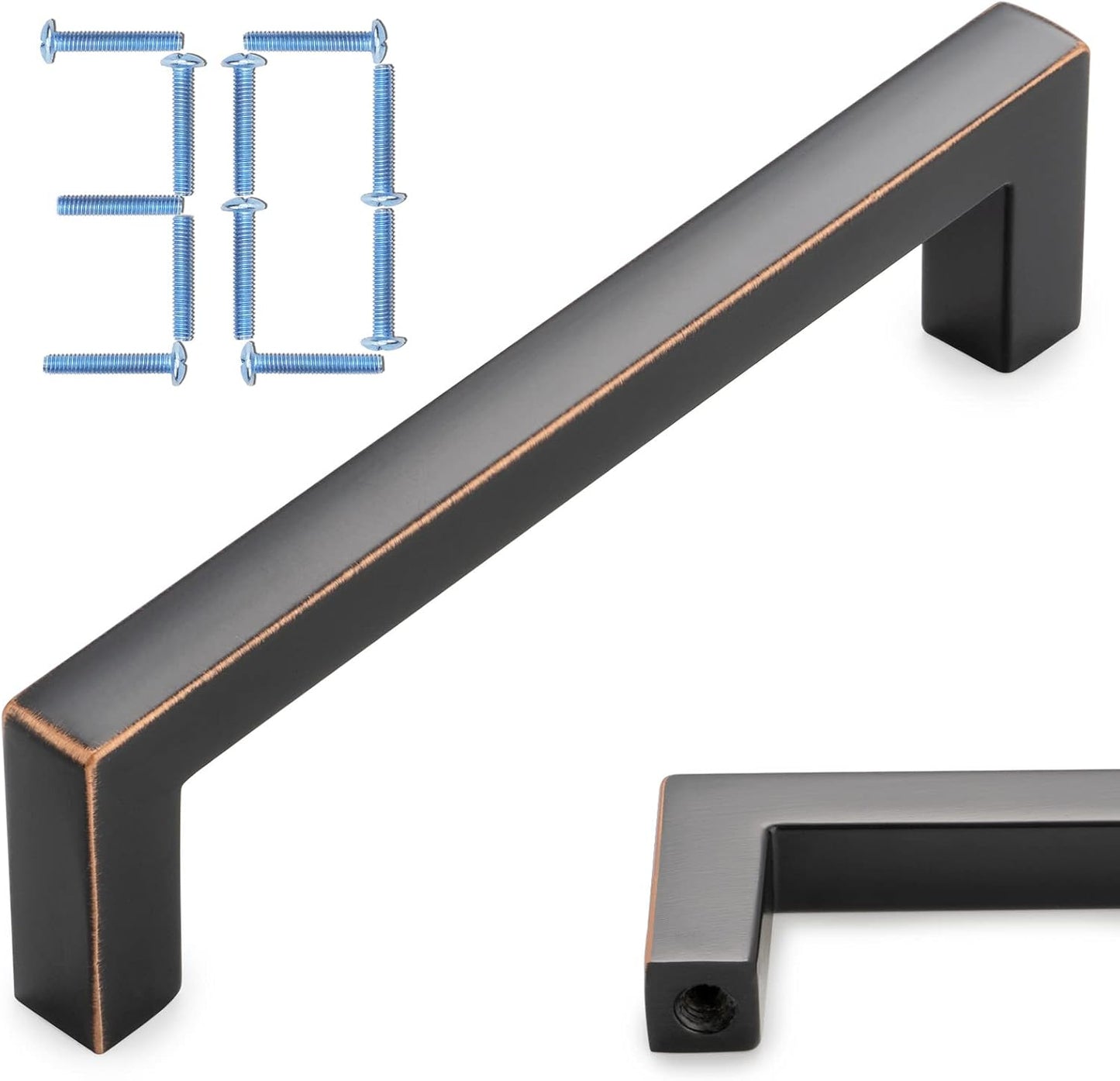 KOOFIZO 30-Pack Solid Square Bar Cabinet Handle - Oil Rubbed Bronze Furniture Pull, 3.8 Inch/96mm Screwhole Distance for Kitchen Cupboard Door, Bedroom Dresser Drawer, Bathroom Wardrobe Hardware