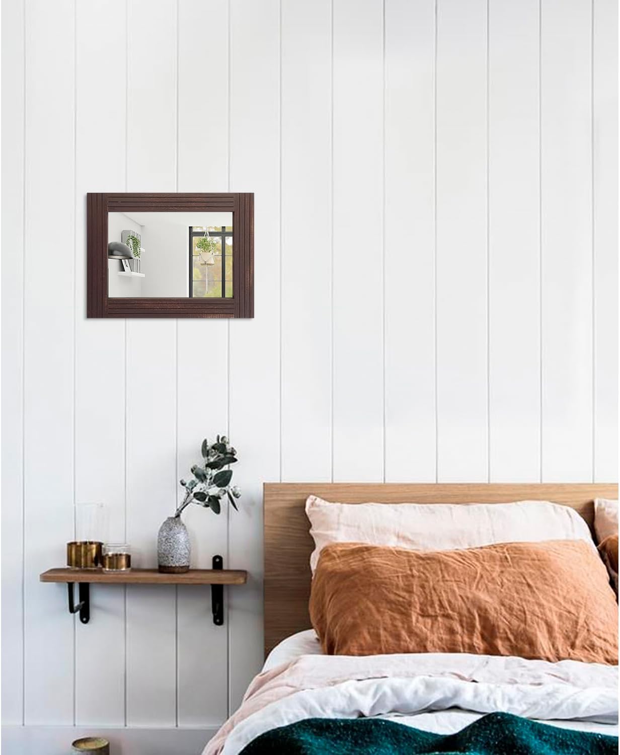 Mirrors for Wall Rustic Wooden Frame Rectangle Mirror Vintage Hanging Mirror for Bedroom Bathroom Living Room Farmhouse Wall Decor Brown Small 16" x 12 "