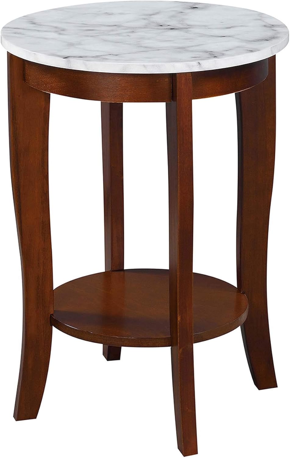 Convenience Concepts American Heritage Round End Table, White Faux Marble / Espresso