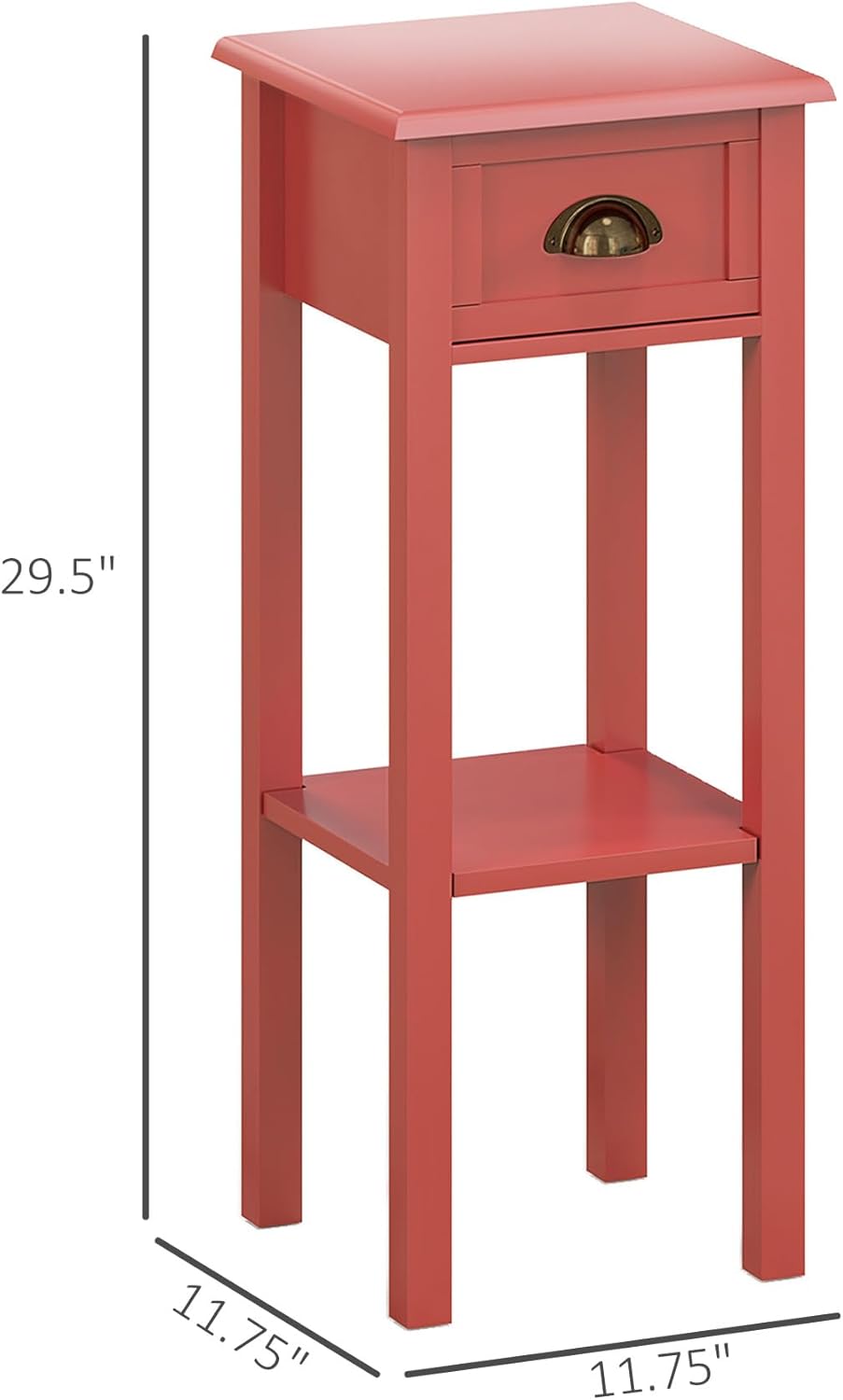 HOMCOM 2-Tier Side Table with Drawer, Narrow End Table with Bottom Shelf, for Living Room, Set of 2, Red