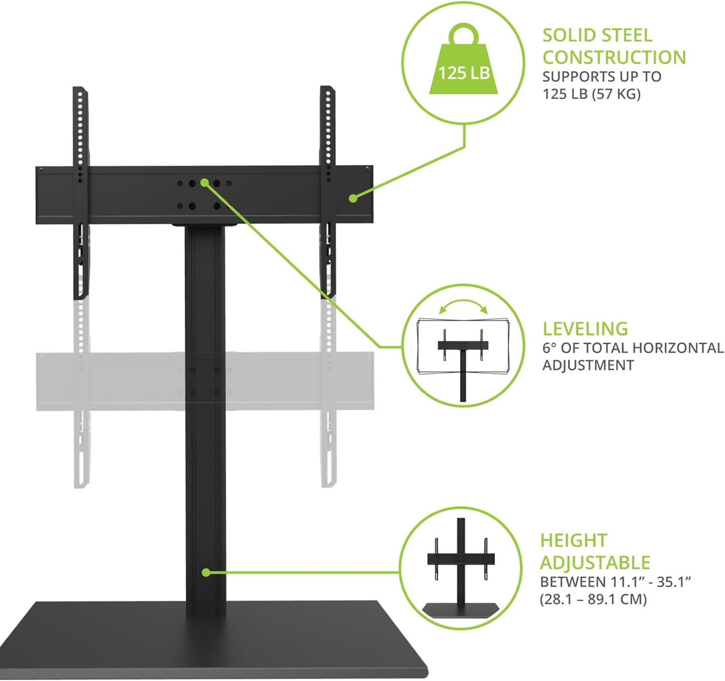 Kanto TTS140 Tabletop TV Stand for 40" to 90" TVs | Supports up to 125 lb | Height Adjustable | Swivels up to 32° | Tilts -5° | Black