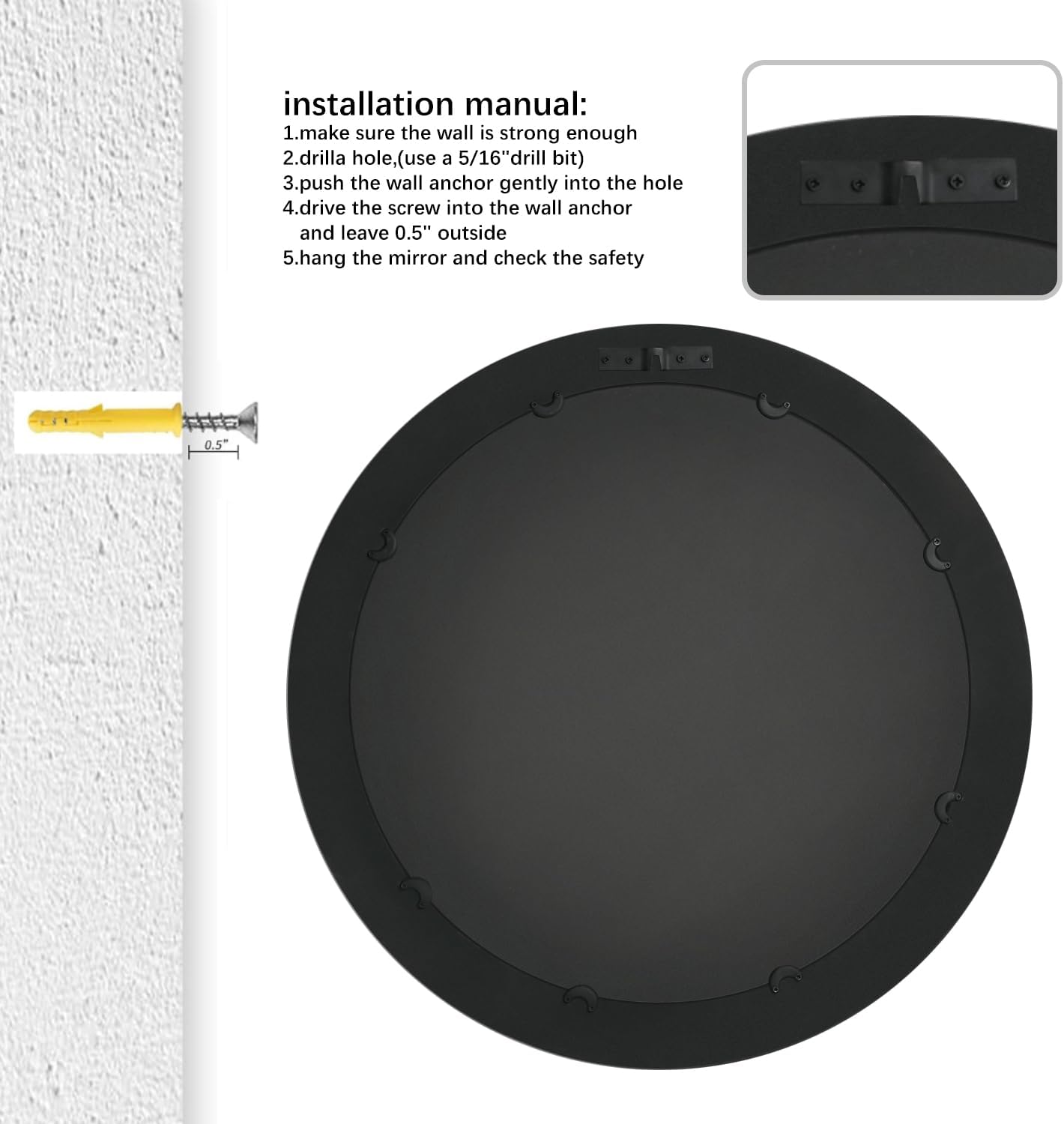 26 inch Round Mirrors for Wall Wood Circle Mirror with Carved Frame Rustic Accent Distressed Decorative for Living Room Bedroom Vanity Entryway Hallway Bathroom - White