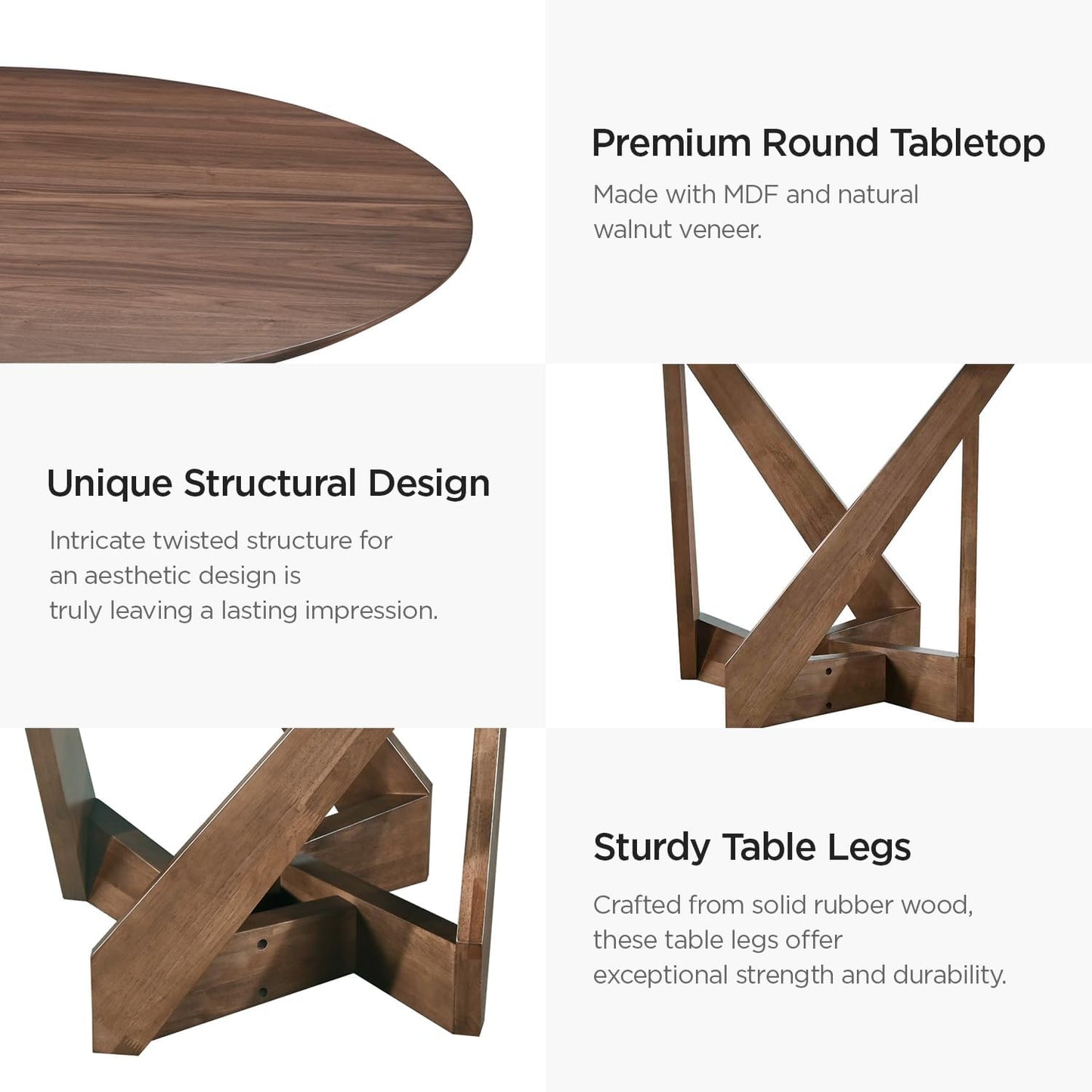 Acanva 47" Small Round Dining Table for 4 Person, MDF Top and Sturdy Wood Base Structure, Modern Design for Kitchen, Compact Space & Apartment, Walnut Brown