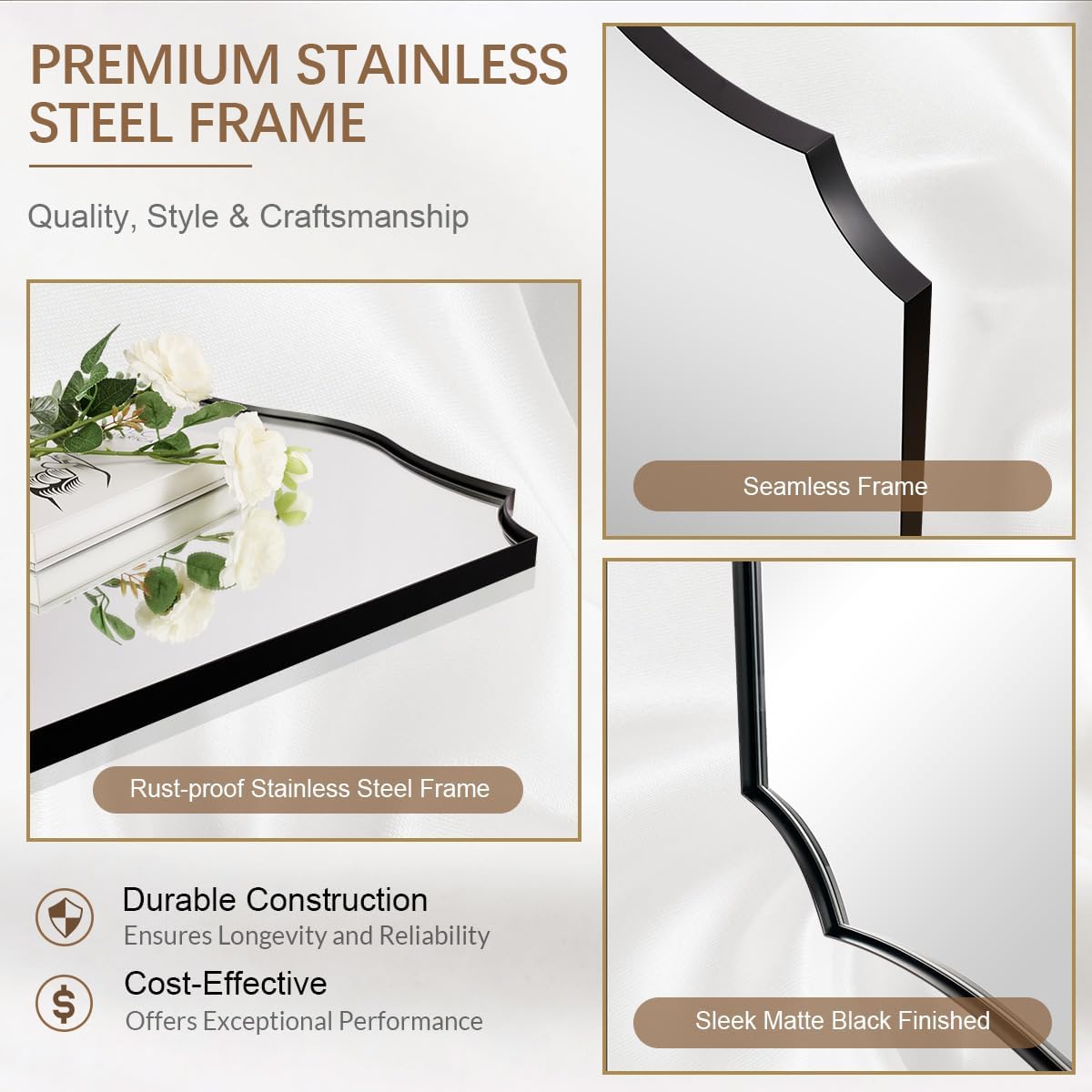 ANDY STAR Bathroom Mirror, 28x36 Inch Matte Black Vanity Mirror, Unique Rectangle Mirror with Sophisticated Curved Design, Ideal for Bathroom Remodel (Vertical or Horizontal)