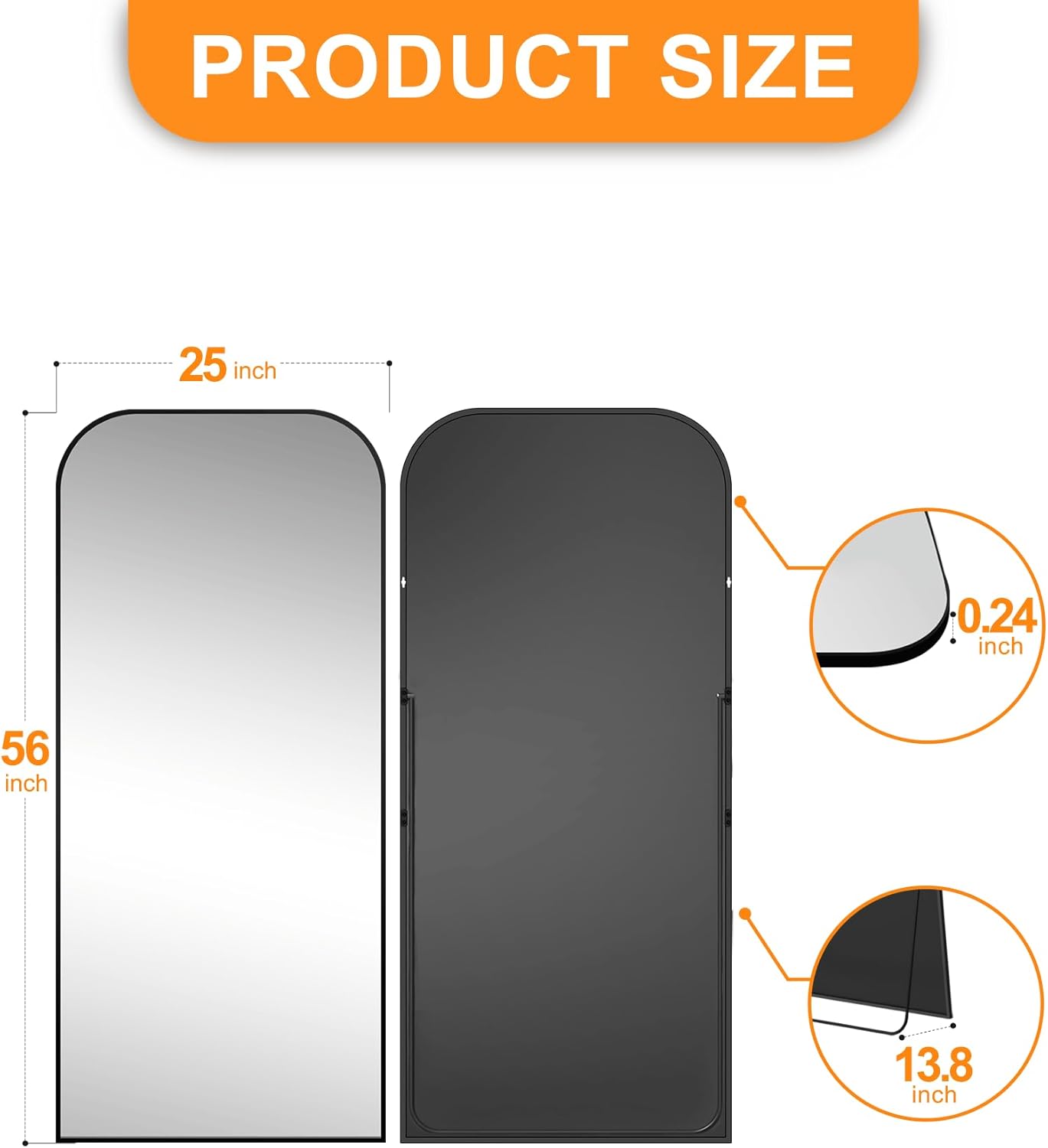 Delma Full Length Mirror, 56" x 25" Standing Large Floor Mirror with Aluminum Frame for Bedroom, Living Room,Bathroom