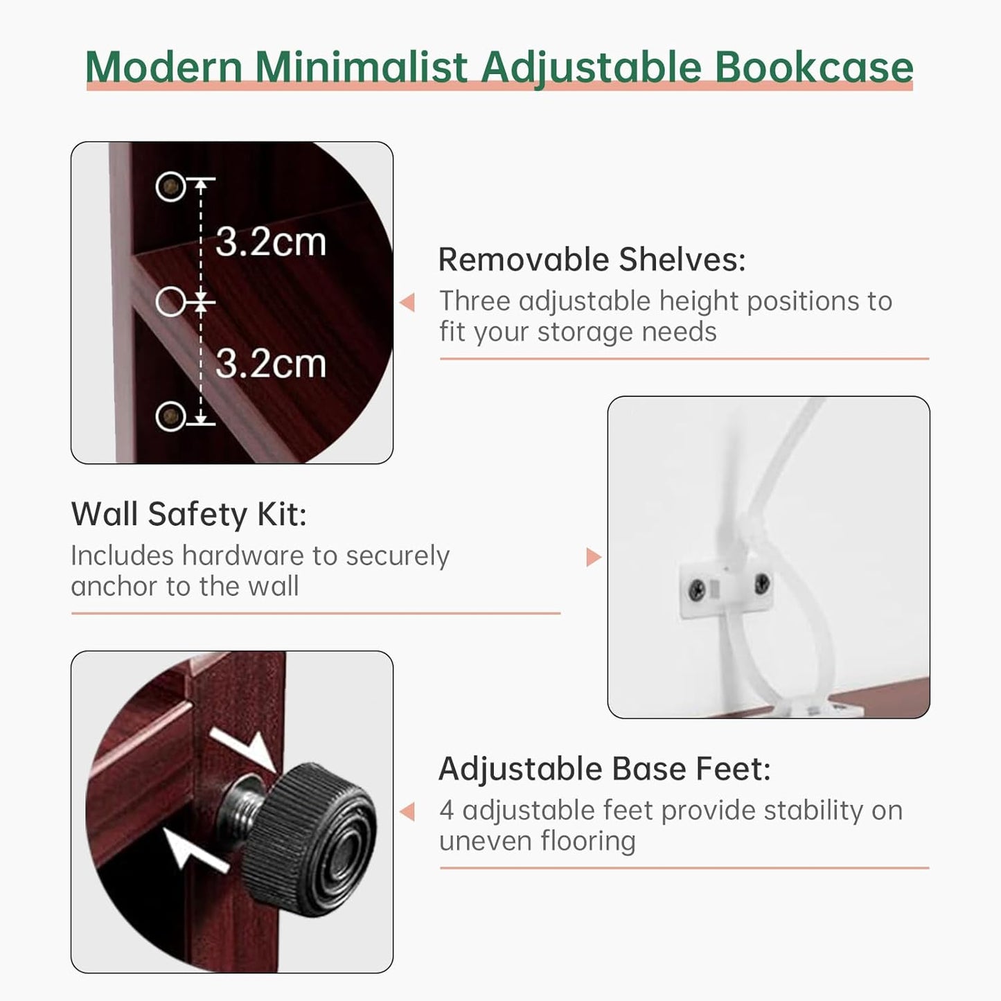 NicBex 59.8“ Heavy Dute Wood Bookcase with Adjustable Shelves, Modern Manga Bookshelf for Living Room, Office, Small Spaces, Manga and Book Shelves Storage, Tip-Over Resistant, 33" Wide Cherry