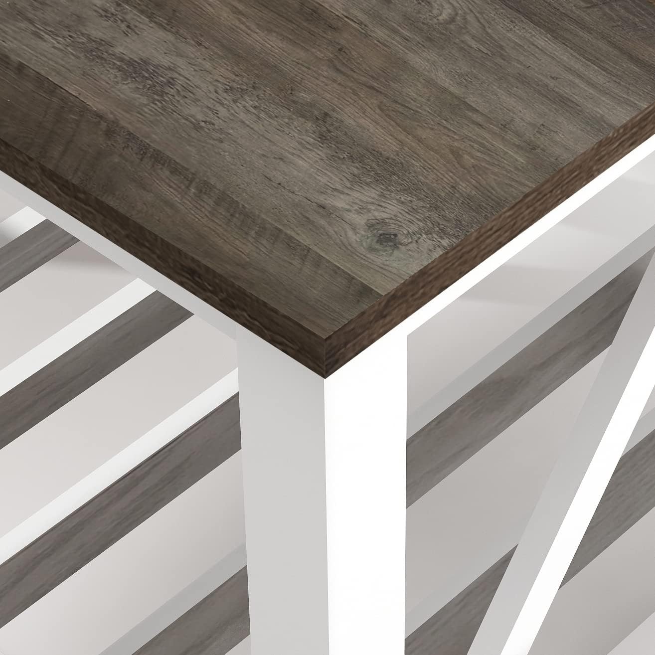 Farmhouse Coffee Table for Living Room, 2-Tier Rectangular Wooden Centre Cocktail Table with Slats Shelf Storage and V-Shaped Frame, Dark Oak