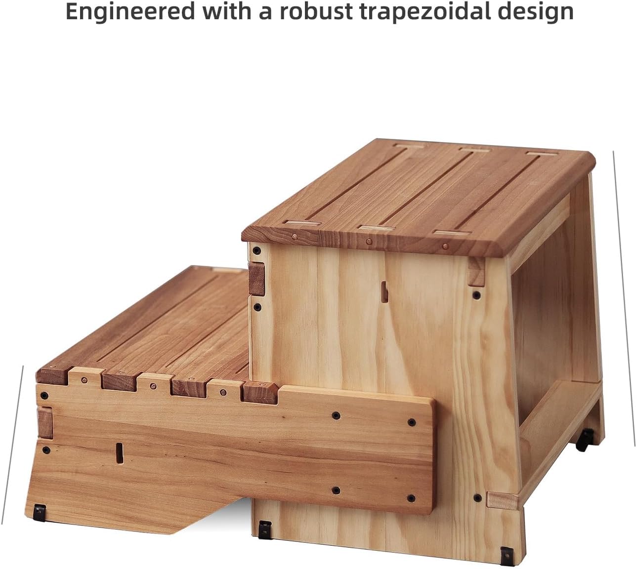 16" Wooden Two Step Stool for Adult & Kid, Wider, Deeper & Safer Bedside Steps, Anti-Slip. Riser 2-Step Spa & Hot Tub Stairs for Pool, Heavy Duty for Kitchen, Bathroom, Closet, High Bed Step