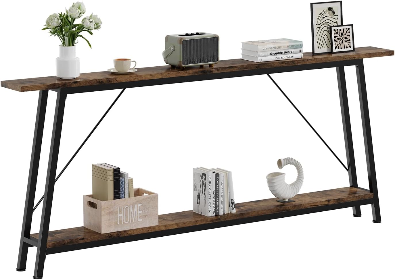 IBUYKE 78.7 Inches Extra Long Sofa Table Behind Couch, Industrial 2-Layer Console Table for Hallway, Entryway & Living Room,Rustic Brown UTMJ063H