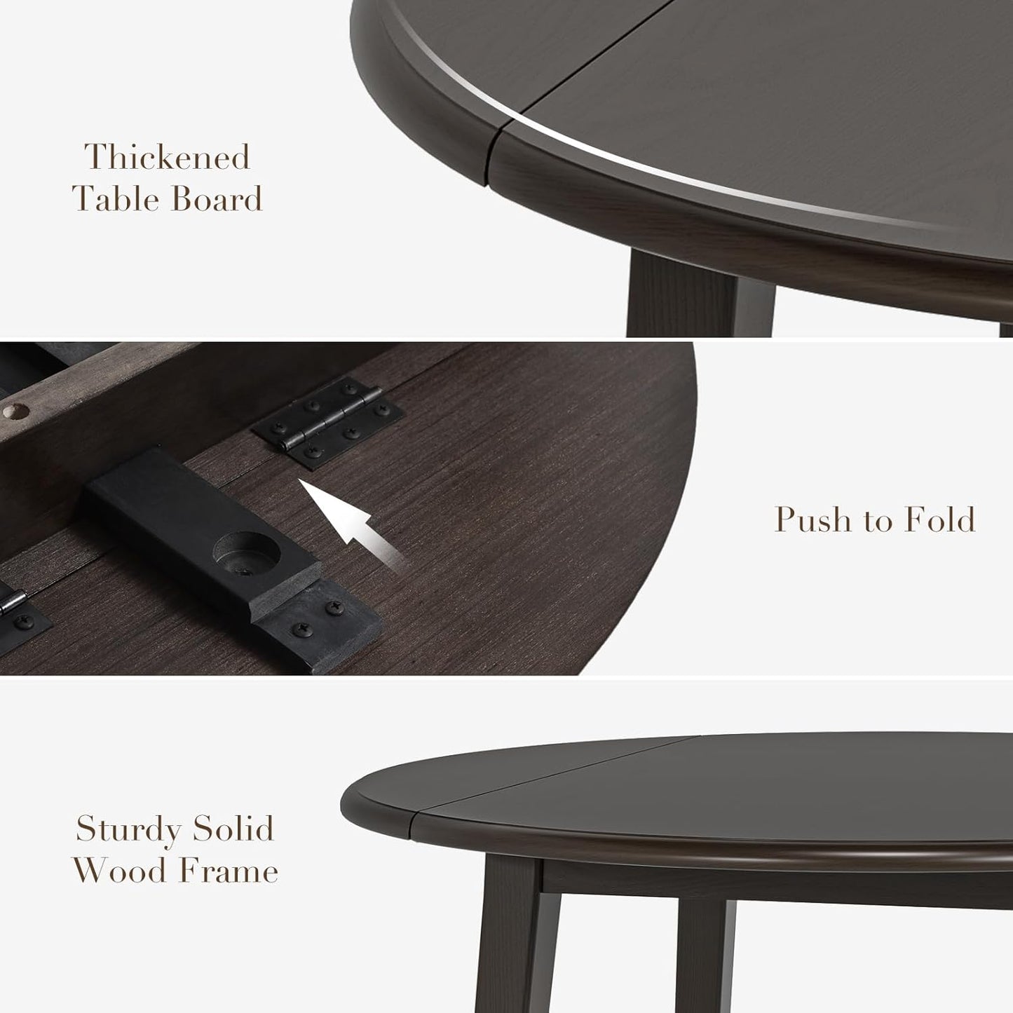 COLAMY 5-Piece Extendable Dining Table Set for 4, 36" Kitchen Round Wood Table with 4 Wooden Dining Room Chairs,Dark Brown/Green