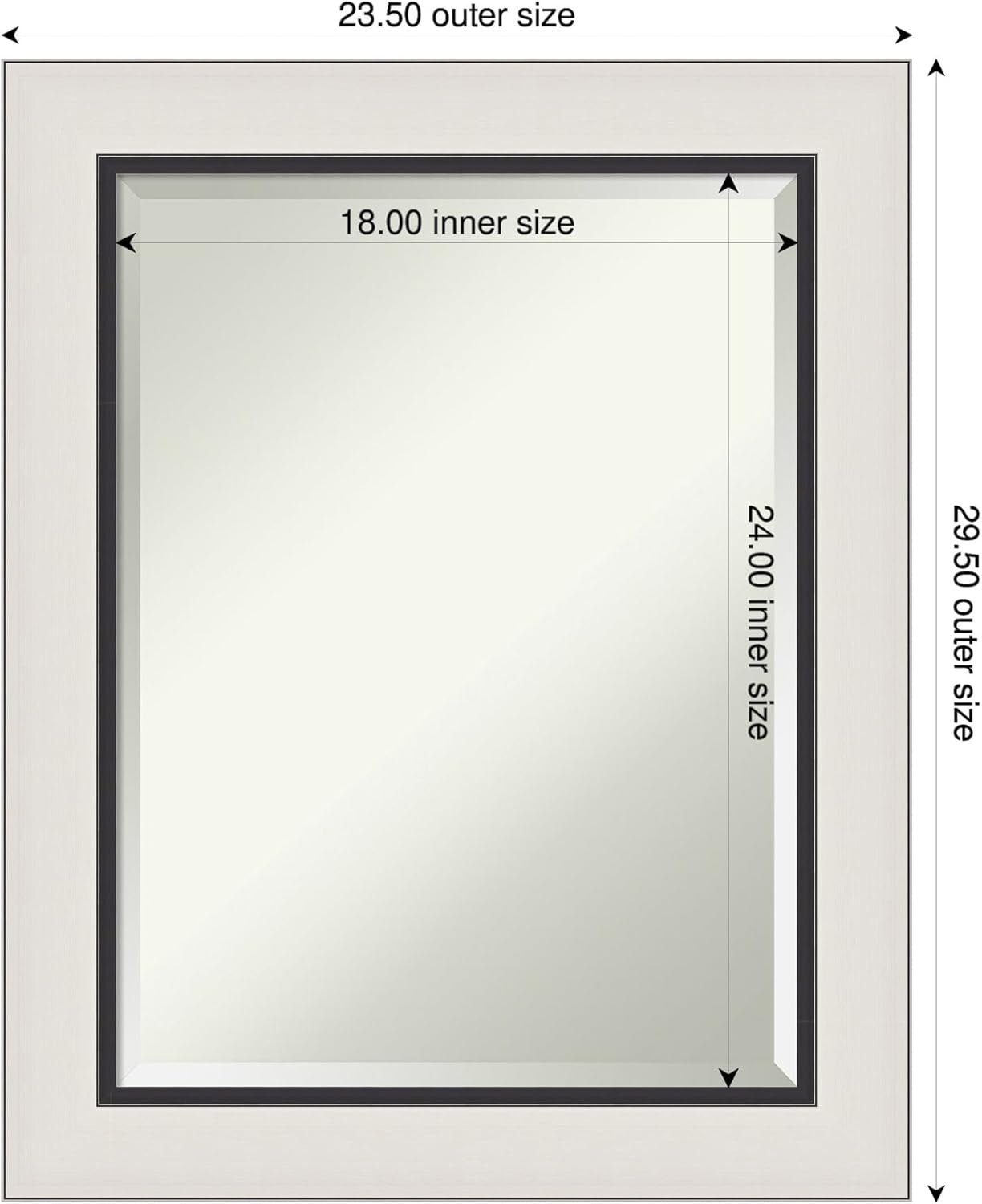 Amanti Art Silver Bathroom Mirror for Over Sink, 30x24 Ellie Silver Black Rectangle Vanity Mirror, Medium Modern Contemporary Frame, Hangs Horizonally and Vertically, Bathroom Wall Decor, Beveled Edge
