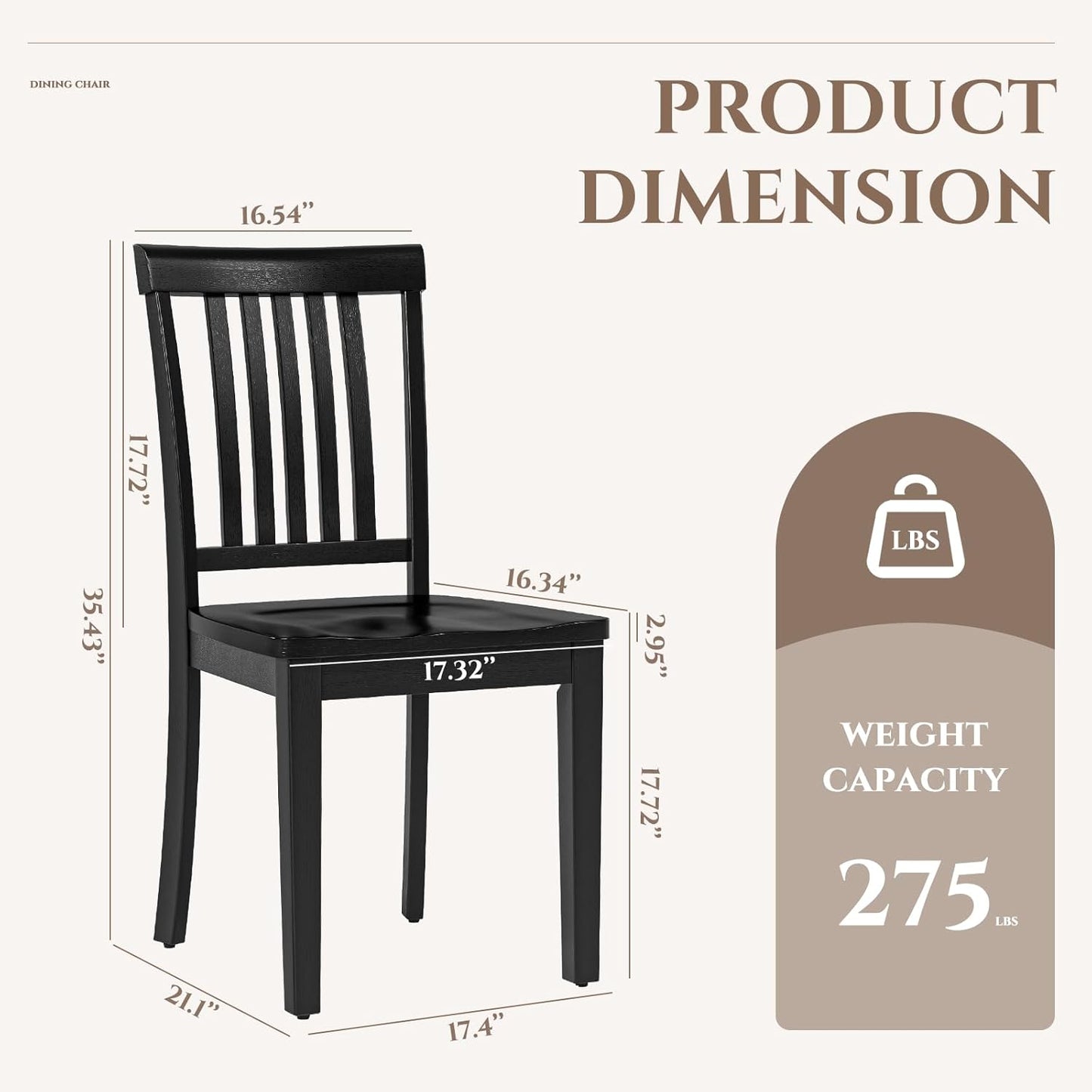 COLAMY Wooden Dining Room Chairs Set of 2, Spindle High Back Windsor Kitchen Side Chair, Farmhouse Dining Chairs for Kitchen, Dining Room, Black