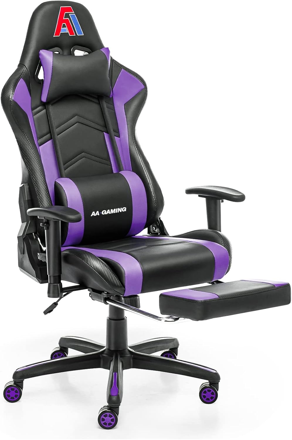 AA Products High Back Ergonomic Gaming Chair with Footrest, Lumbar Support, Swivel, Adjustable for Gamers - Black/Purple