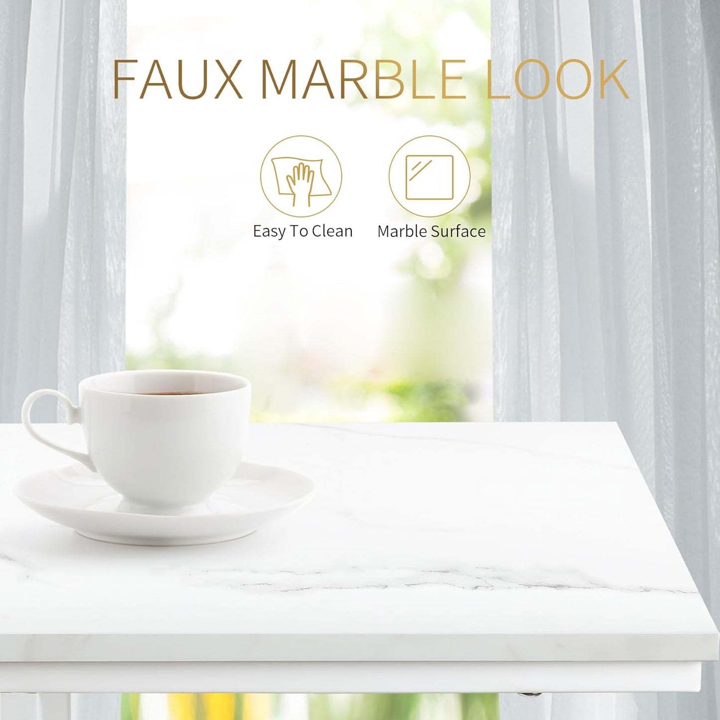 C Shaped End Table Set of 2 for Sofa and Bed, Slide Under Couch Tables, Side Table With Faux Marble Top, Small Under Table Tray for Living Room, Bedroom, White