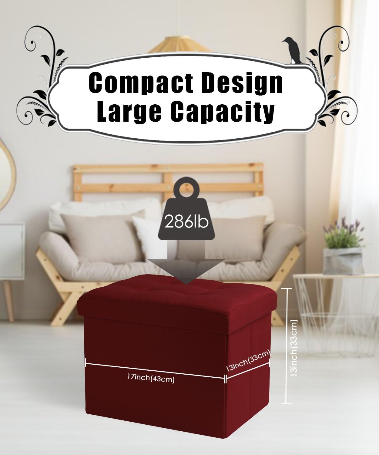 Ottoman Storage Ottoman Foot Rest Stool Foldable Bench with Storage Student Dormitory Bedroom and Entryway 17 X 13 X 13