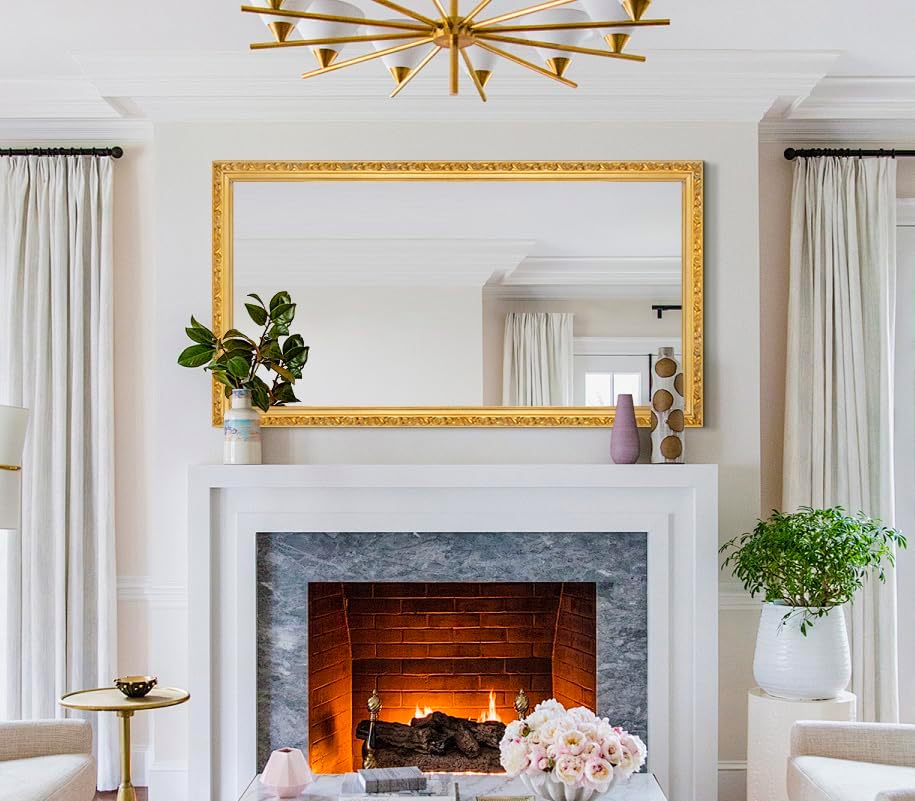 Large Vintage Decorative Mirror for Wall Decor, Gold Antiuqe Living Room Mirror with Ornate Frame, Traditional Vintage Gold Mantle Mirrors, Horizontal/Vertical,51.5'' x 27.9''