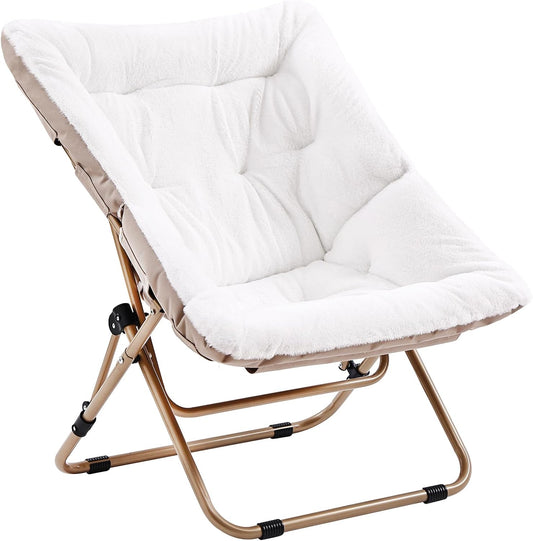 Comfy Folded Chair, Soft Faux Fur Oversized Folding Chair, Flexible Lounge Lazy for Kids Girls Teens Adults, Moon Chair for Dorm Rooms, Bedroom, Living Room