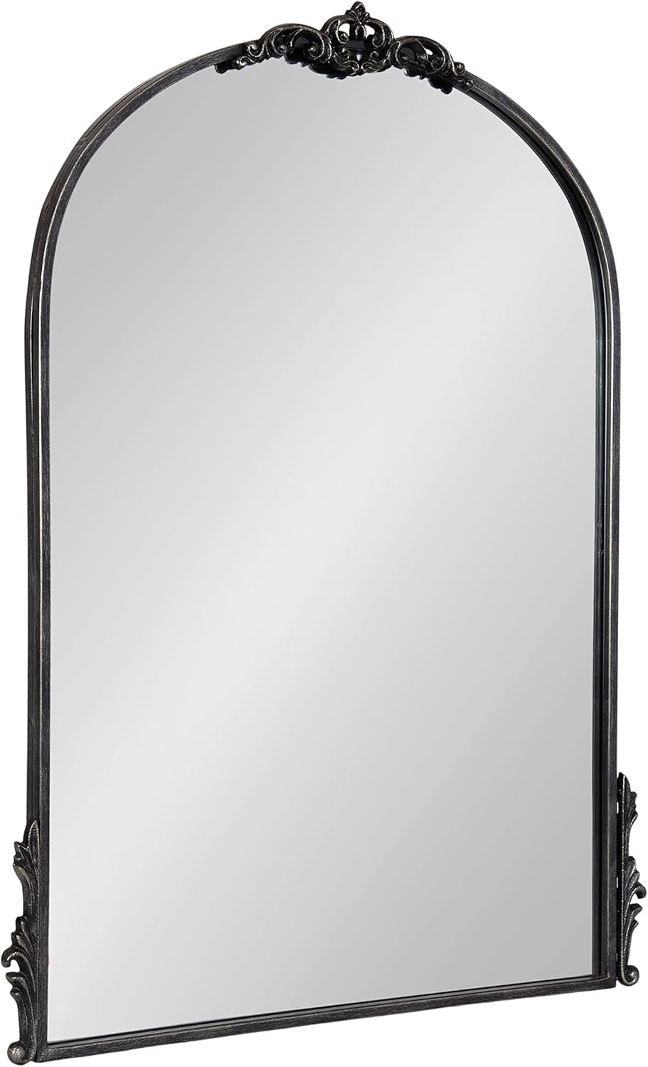 Kate and Laurel Myrcelle Traditional Arched Mirror; 25 x 33; Black; Decorative Vintage Arch Mirror with Ornate Garland Detailing Along The Crown and Edges of The Frame