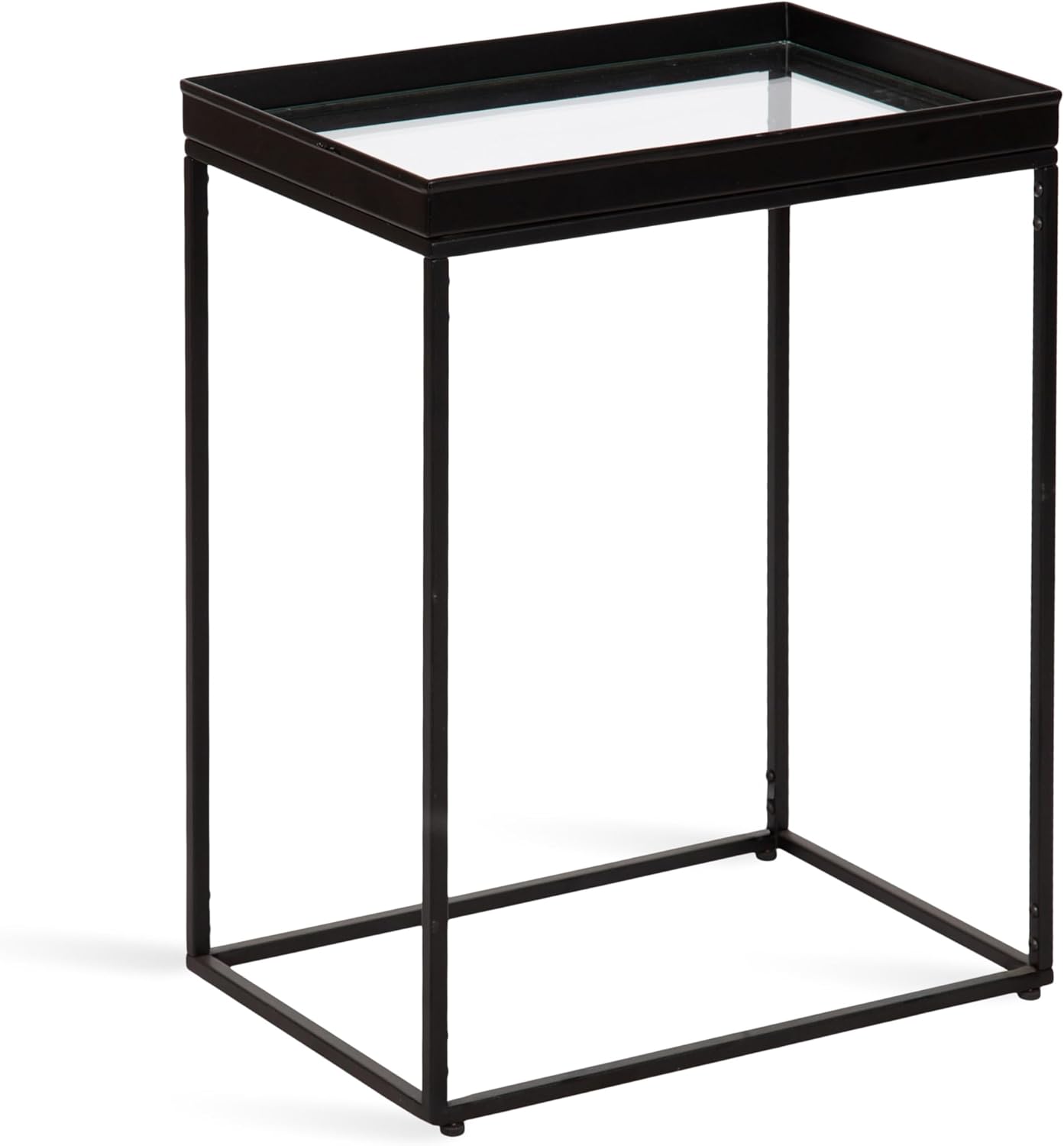Kate and Laurel Lonsdale Modern Glass Narrow End Table; 18 x 12 x 24; Clear Glass and Black; Decorative Contemporary Glass and Metal Side Table for Use as Bedroom Nightstand or Living Room Accent