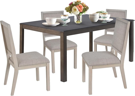 COLAMY Rectangular Dining Table Set for 4, Wood Dining Table for 4 with Chairs, 60 Inch Dining Table and Chairs for Kitchen, Dining Room, Brown/Ivory