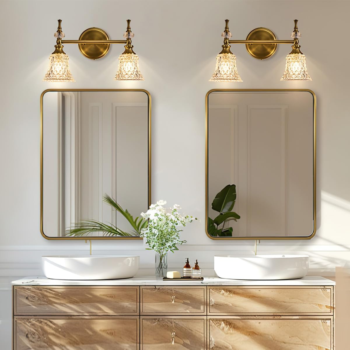 ANDY STAR 24x32 INCH Gold Bathroom Mirror, Brushed Brass Mirror, Rounded Rectangle Mirrors, Anti-Rust SUS304, Tube Metal Framed, 1’’ Deep Wall Mounted Vertically/Horizontal