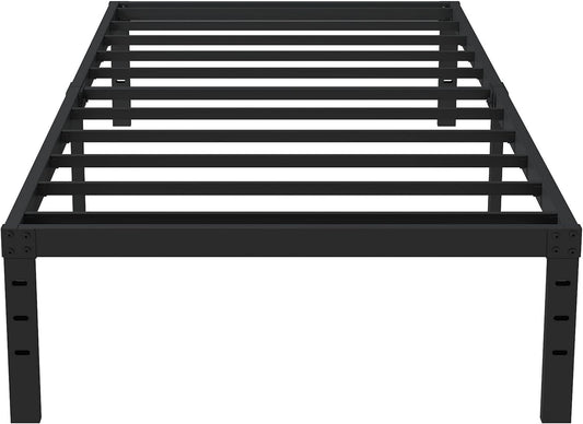 16 Inch Twin Bed Frames No Box Spring Need, Metal Platform Bed Frame Twin Size Heavy Duty Mattress Foundation with 14 Inch Storage, Eassy Assembly 2,500 lbs Steel Slats Support, Black