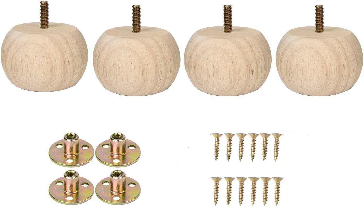 Set of 4 Unfinished Bun Feet Furniture feet 2inches Solid Short Hardwood Round Ottoman Couch Sofa Legs Cabinet Ottoman DIY Wood Furniture Legs