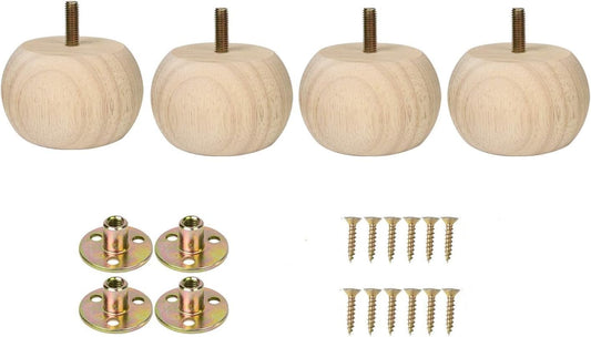 Set of 4 Unfinished Bun Feet Furniture feet 2inches Solid Short Hardwood Round Ottoman Couch Sofa Legs Cabinet Ottoman DIY Wood Furniture Legs