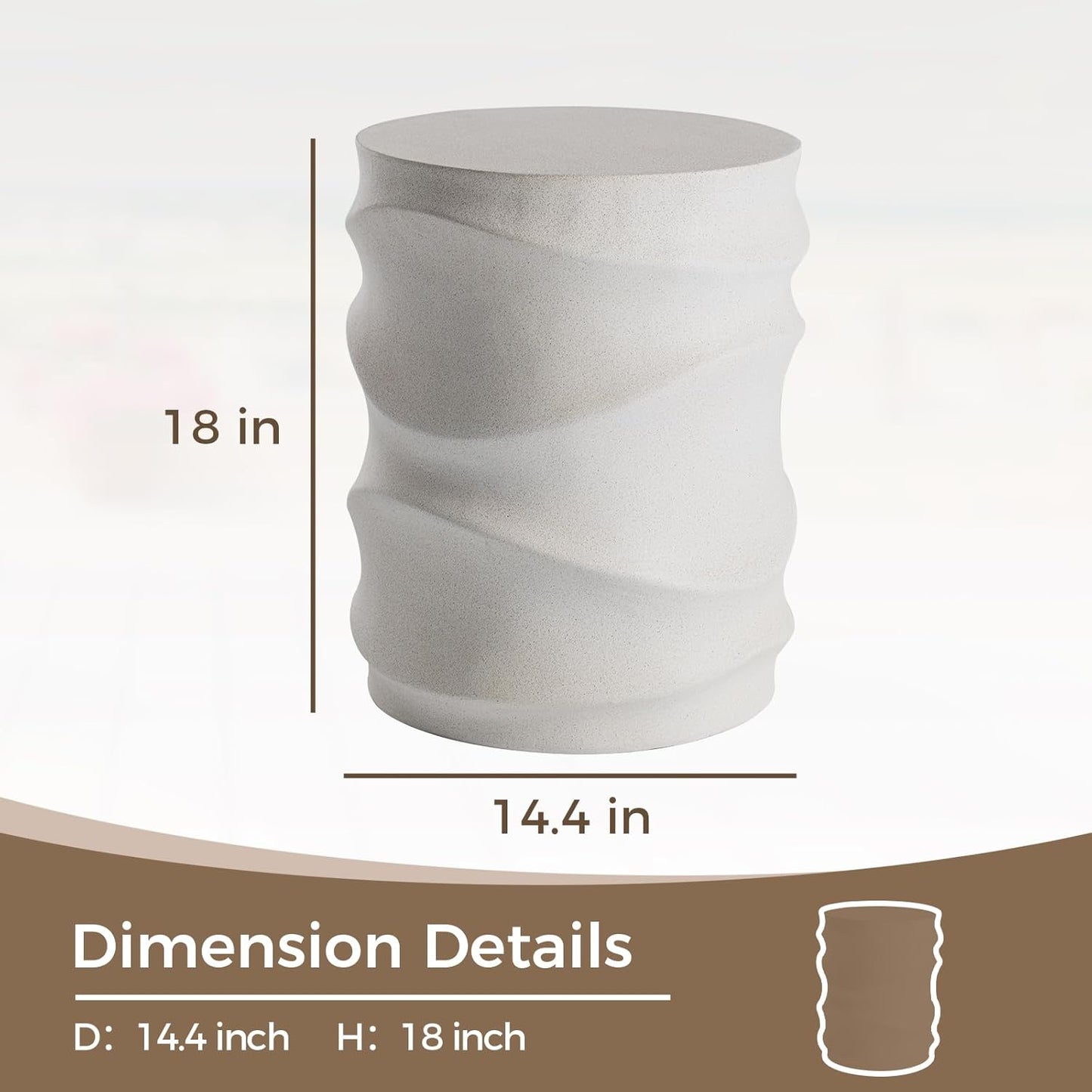 COSIEST Outdoor Side Table, 18''H Concrete Side Table for Patio, Streamlined Lightweight Accent Table, Decorative Patio Garden Stools, Plant Stand Drum Table, Round, Spotted White