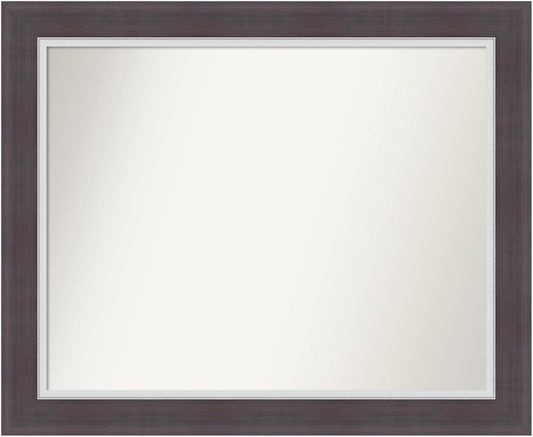 Amanti Art Brown Bathroom Mirror for Over Sink, 28x34 Ellie Brown Silver Rectangle Vanity Mirror, Large Modern Frame, Hangs Horizonally and Vertically, Bathroom Wall Decor, Non-Beveled Edge