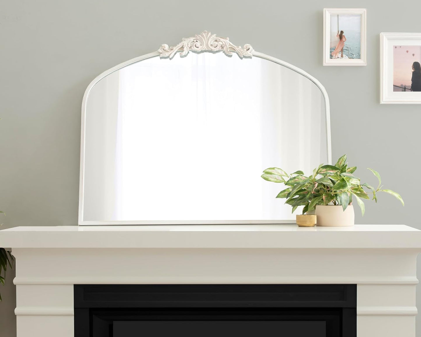 Kate and Laurel Arendahl Ornate Traditional Arched Mirror; 36 x 29; White; Decorative Baroque Style Arched Wall Mirror with Wide Frame and Ornamental Crown